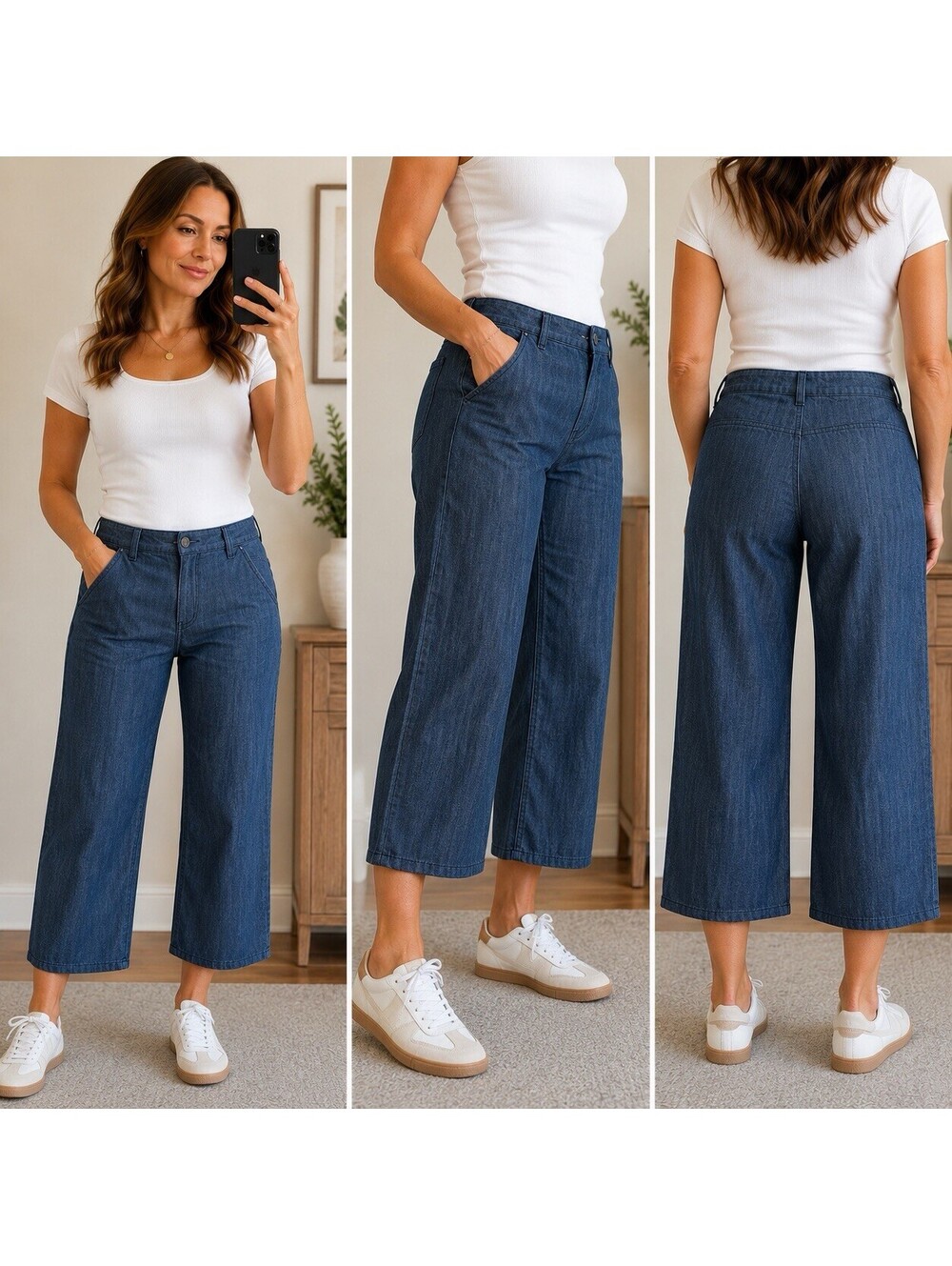 ESPRIT Chambray Crop Pants Women’s 10 Dark Blue Straight Leg Y2K Lightweight